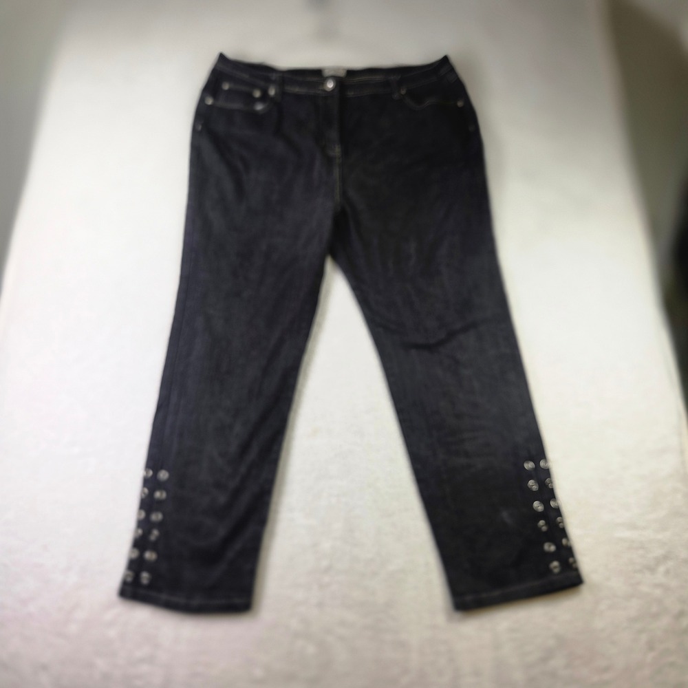 Gold Flava Womens Dark Wash Straight Leg Jeans Rhinestone Button High Rise 22W